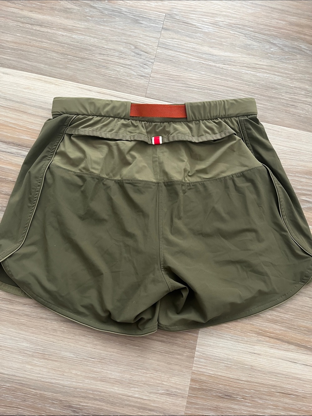 Tracksmith Olive Off Road Shorts with Orange lining and Belt - Picture 5 of 5